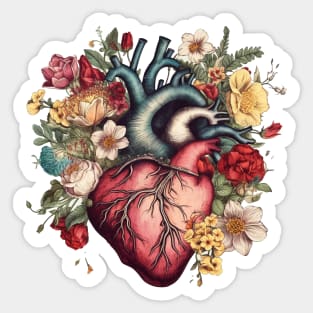 Floral Covered, Human Heart, Love Flowers Sticker